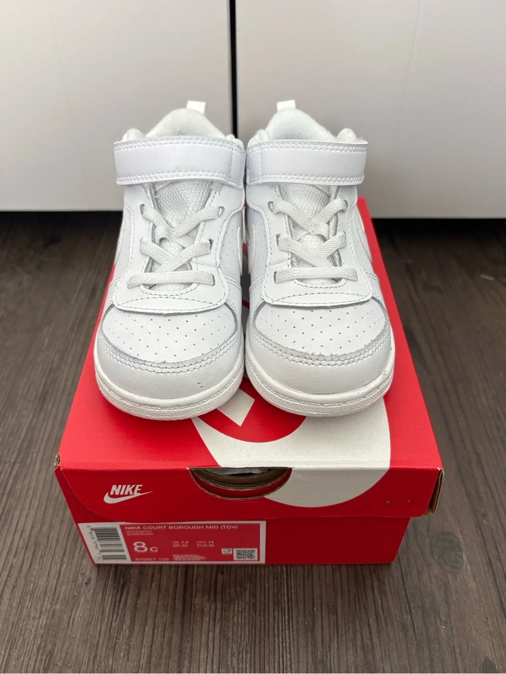 NIKE COURT BOROUGH MID (TDV) WHITE SNEAKERS KIDS 8C